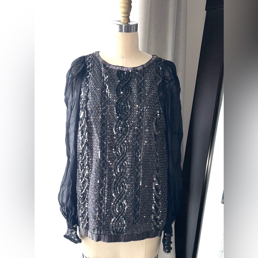 Adam Lippes: Black Silk Sequin Rocker Top 🖤⚡️✨